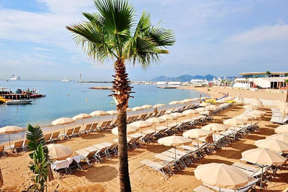 CANNES plage 2mn/45m2/vue mer/inernet/clim/parking privé Eksteriør billede